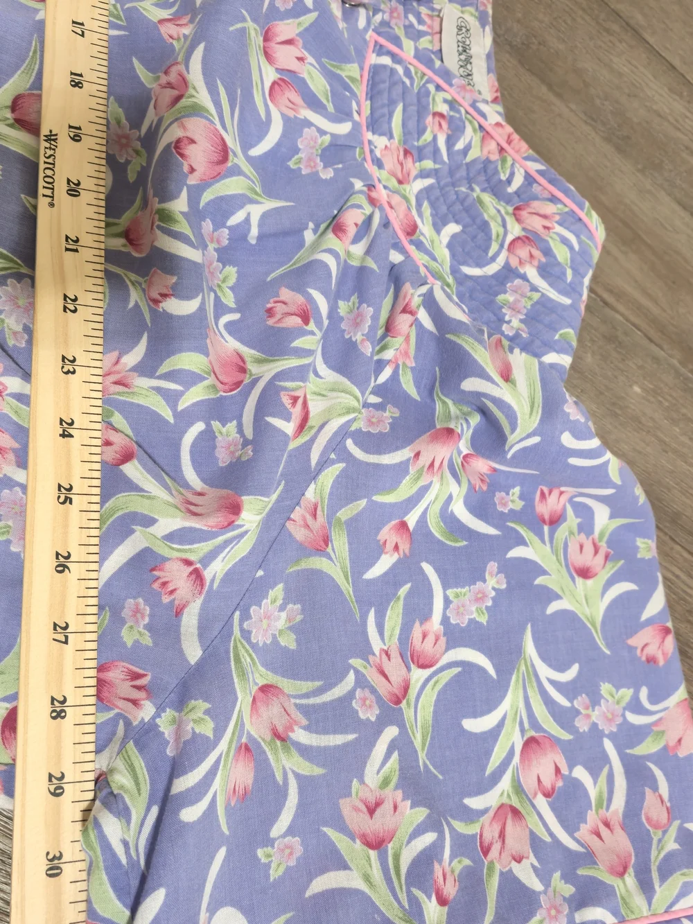 Vintage Crowntuft Blue Floral House Coat Robe House Dress Grannycore 2XL Cottage